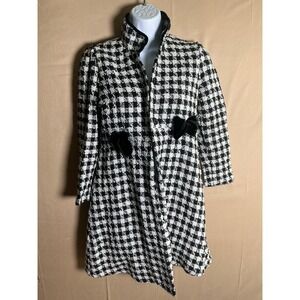 Purple Rose Coat Girls 16 Black White Excellent Houndstooth Tweed Velvet Bows
